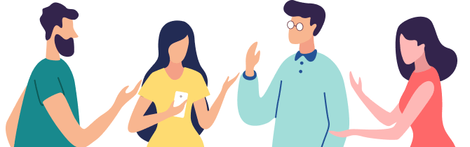 4人で会話する様子