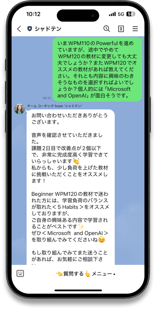 LINEでのシャドテンサポートの実際のやり取り